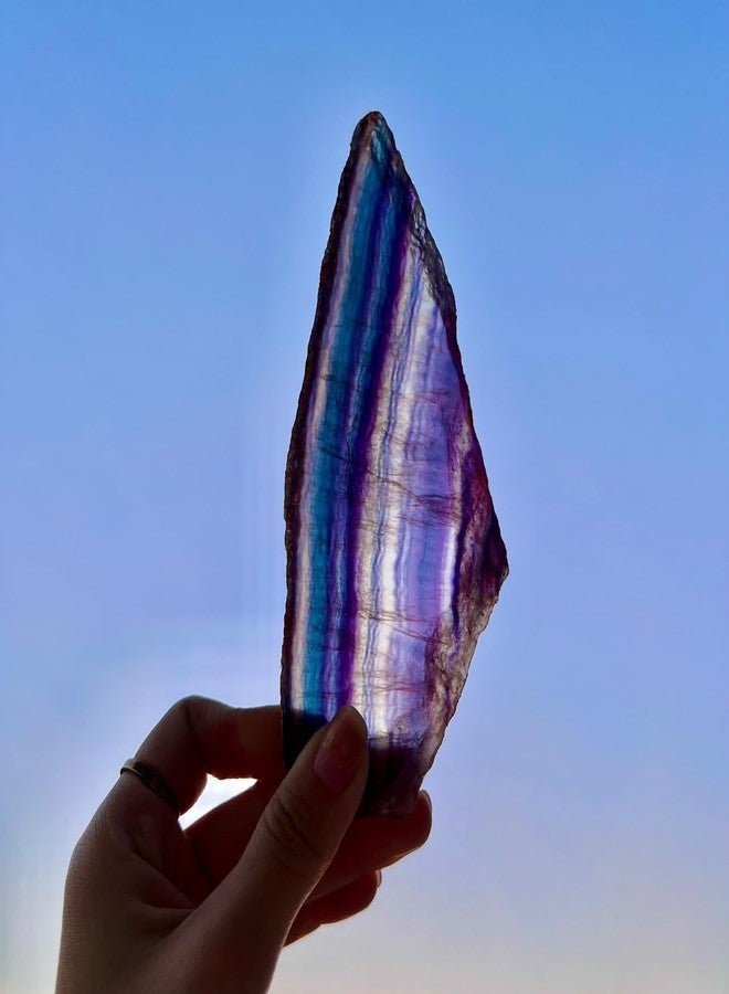 AierCrystal 2PCS Natural Colol Fluorite Slice Crystal Geometry Polishing Raw Stone Mineral Specimen Viewing Stone Aquarium Home Decor (Natural Crystal Fluorite Section, 2PCS/150-250g) - Image 4